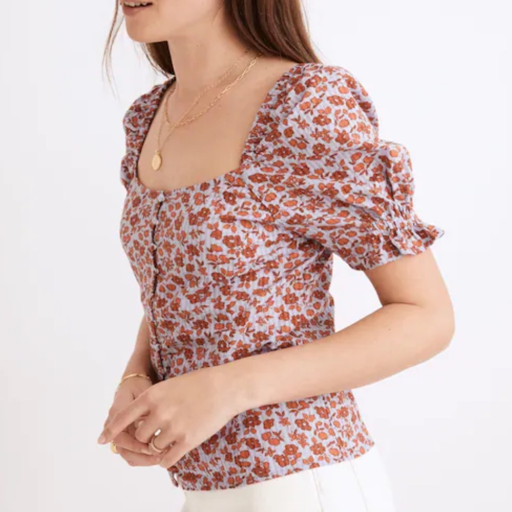 Madewell Button Front Smocked Back Blouse Top in Piccola Floral 10